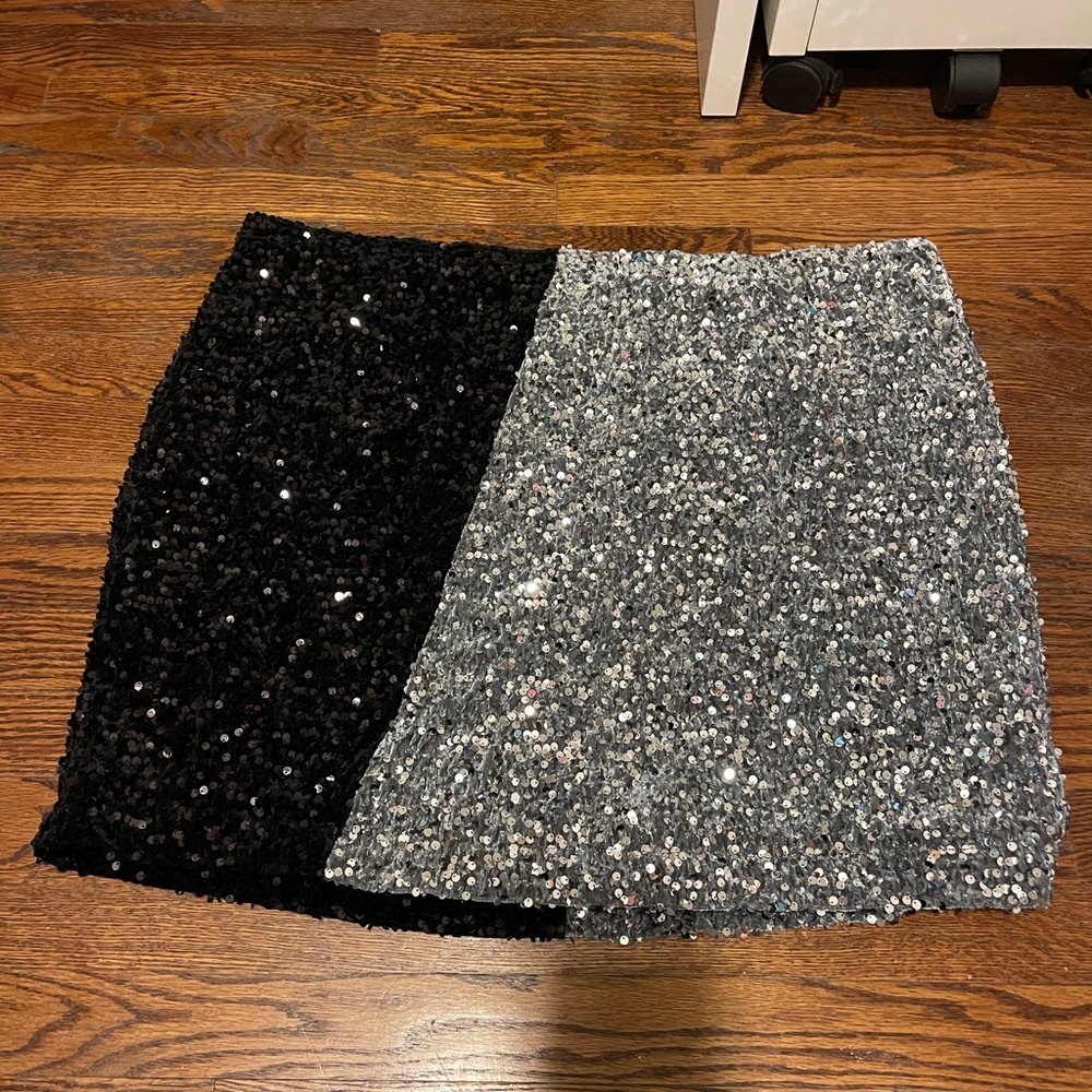 Sequin Skirt silver black plus size mini skirt